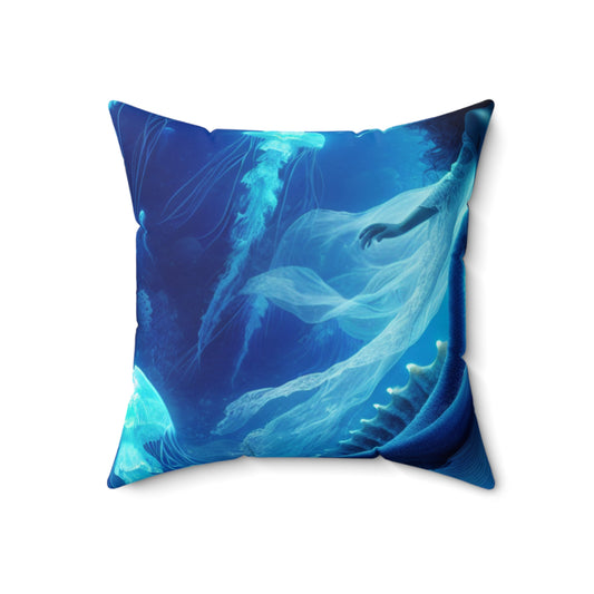 "Mermaid Magic: Journey with the Giant Seahorse"- The Alien Spun Polyester Square Pillow