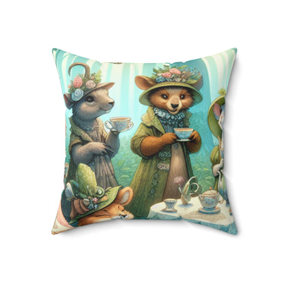 "Fancy Hats and Teacups: A Woodland Tea Party"- The Alien Spun Polyester Square Pillow