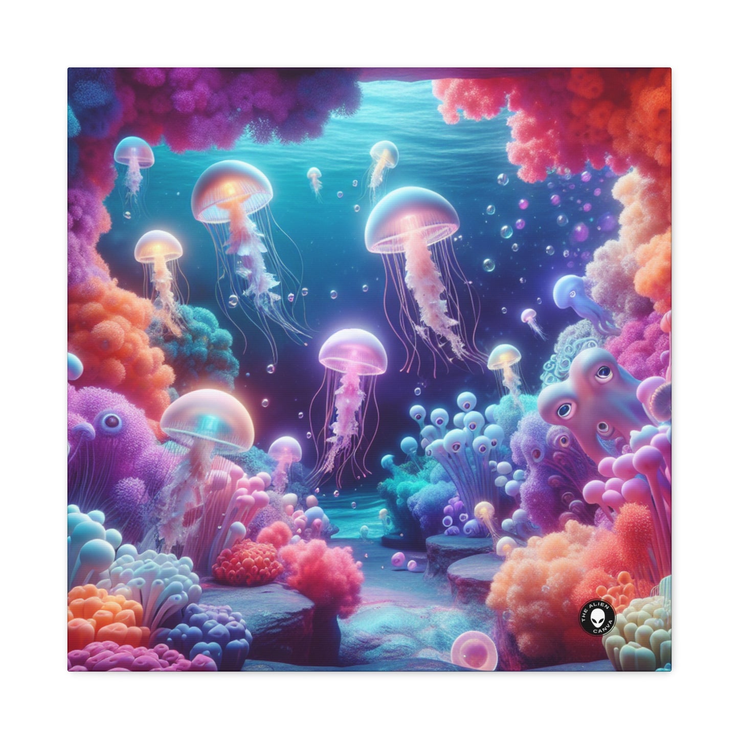 Enchanting Underwater Realm: Glowing Jellyfish and Curious Octopus - The Alien Canva