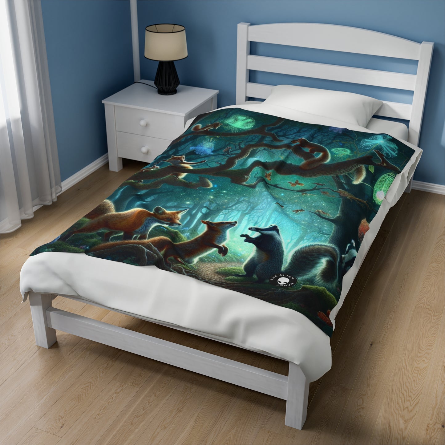 "Mystical Menagerie: Creatures frolicking in an enchanted forest" - The Alien Velveteen Plush Blanket