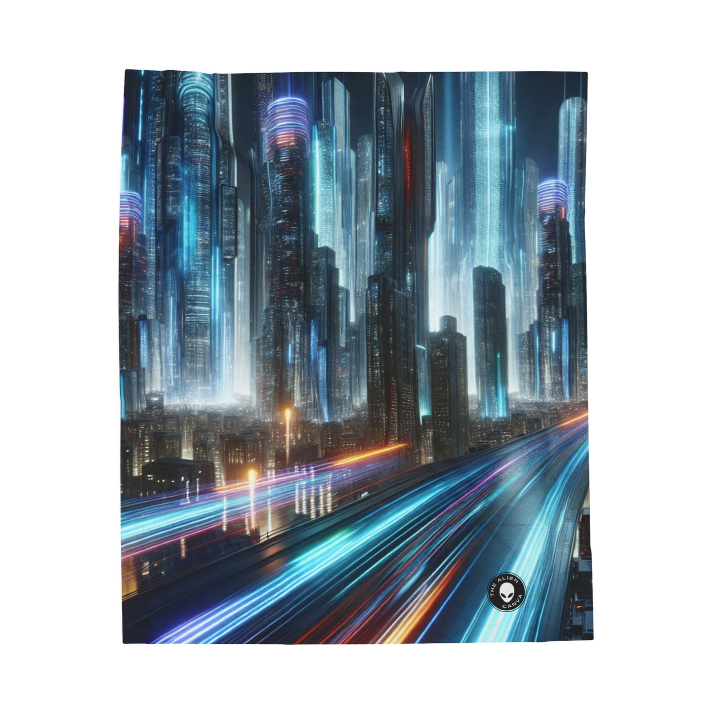 "Neon Nightscapes: A Futuristic City Adventure" - The Alien Velveteen Plush Blanket