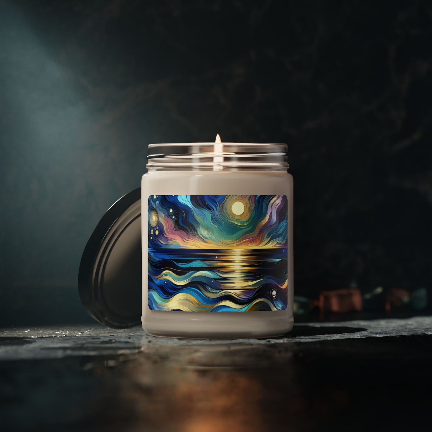 "Midnight Majesty: Abstract Ocean Reflections" - The Alien Scented Soy Candle 9oz