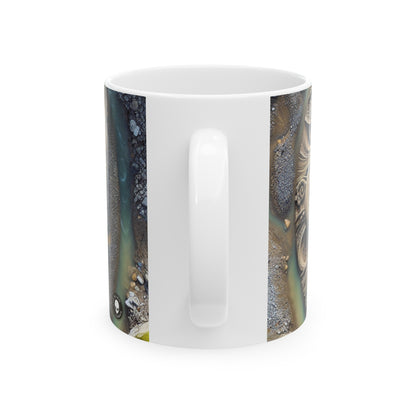 "Sandy Symphony : Une mosaïque de pierres colorées sur la plage" - The Alien Mug en céramique 11oz Land Art