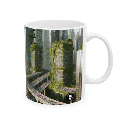 "Utopía futurista: naturaleza y tecnología en armonía" - Taza de cerámica The Alien de 11 oz