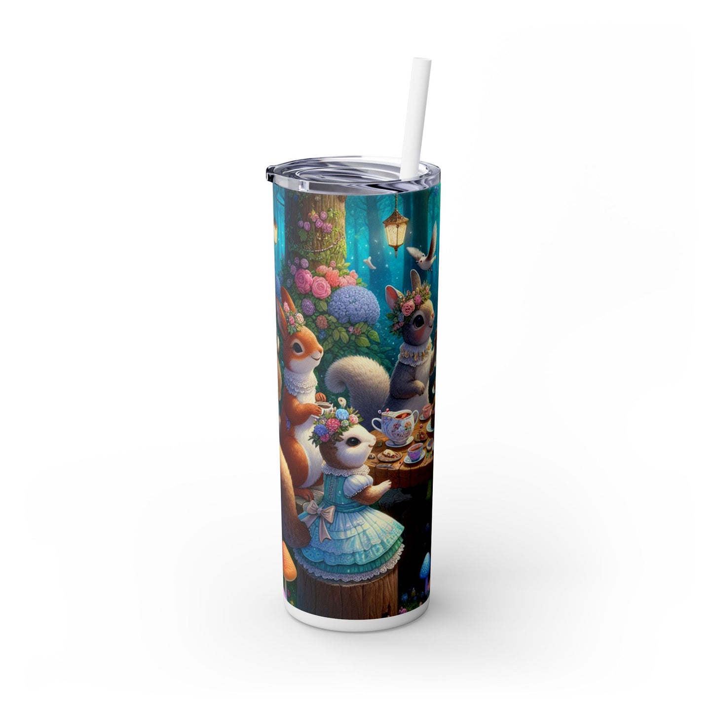 "Fiesta de té encantada en el claro del bosque": vaso estrecho con pajita de 20 oz de Alien Maars®