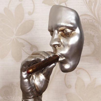 Sculpture abstraite de méditants rétro pour homme fumant un cigare, Statue de visage créative, personnage en résine, décoration d'art pour la maison