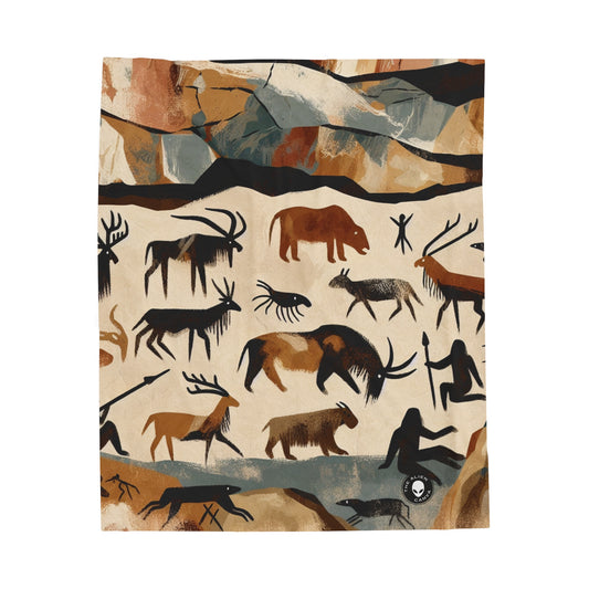 "The Discovery of Fire: A Cave Painting Tale" - The Alien Velveteen Plush Blanket Cave Painting