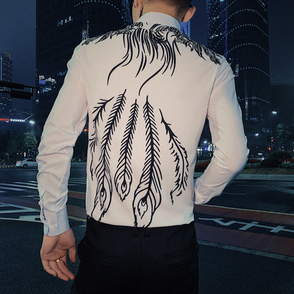 Men's Printed Long Sleeve Trend Slim Shirt