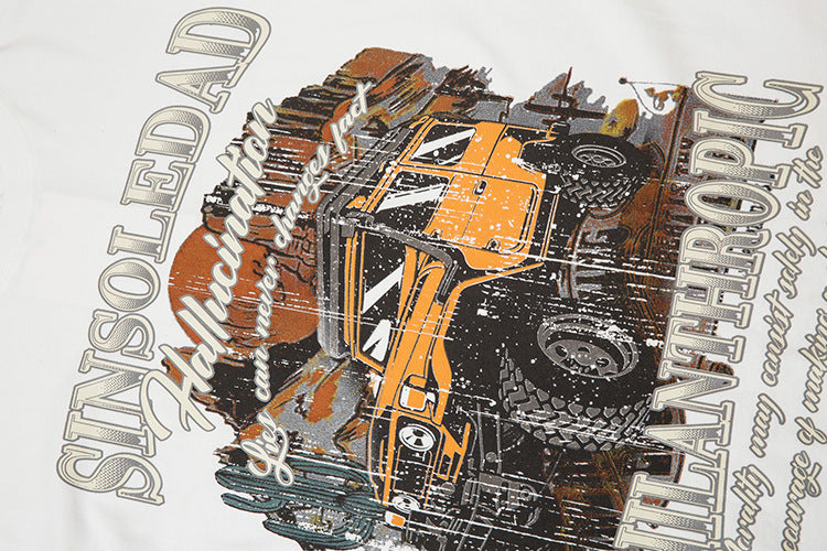 Retro Printed Cartoon Car Men's Top