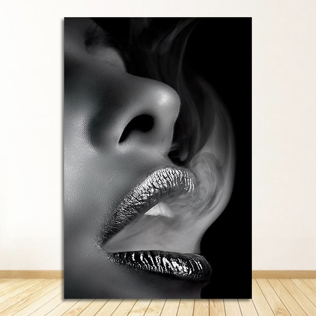 Painting Female Portrait Black And White Lip Poster