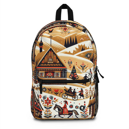 "Ukrainian Village Symphony: A Colorful Folk Art Reflection" - The Alien Backpack Folk Art