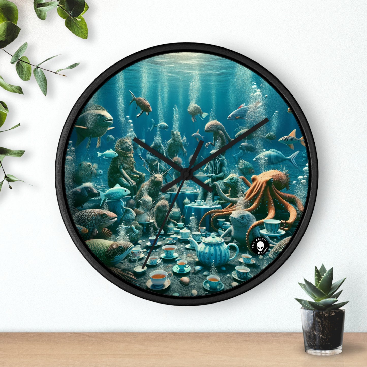 "La hora del té en el mar azul profundo" - El reloj de pared extraterrestre