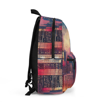 "Reflejos oscuros: horizonte de la ciudad al atardecer" - La mochila alienígena