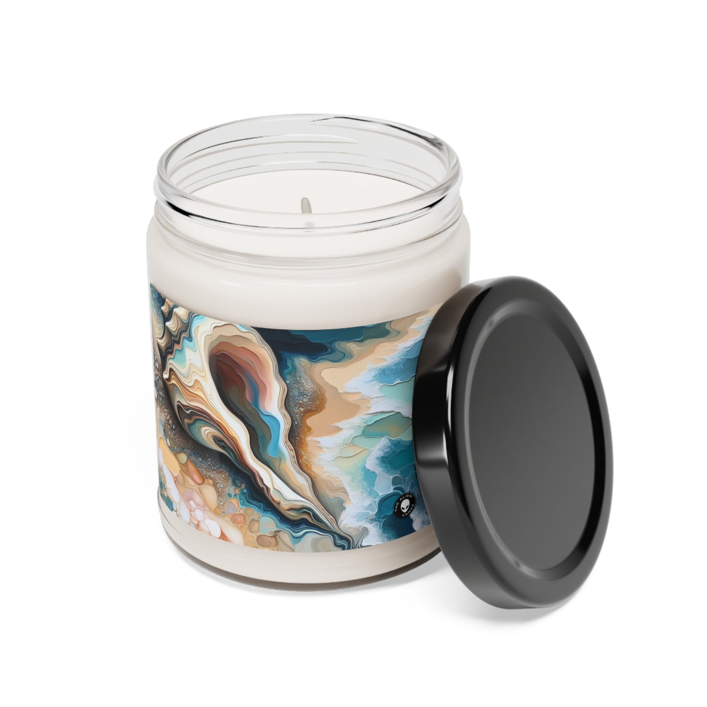 "Une vue sur la plage à travers un coquillage" - La bougie de soja parfumée Alien 9oz Acrylique Pouring