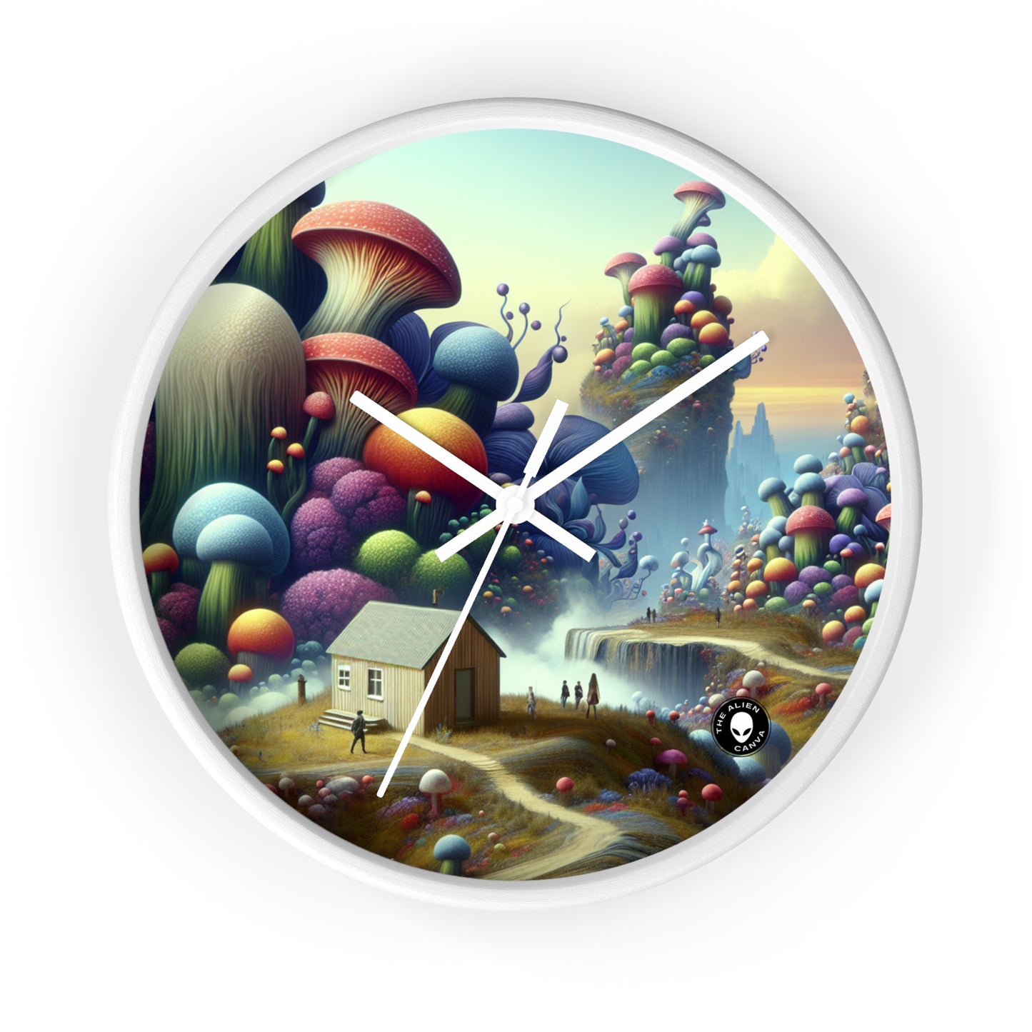 "Giant Flora and Miniature Villages: A Dreamy Wonderland" - The Alien Wall Clock