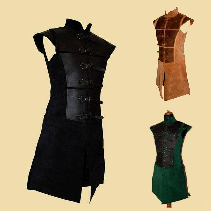 Stand Collar Sleeveless Leather Button Unisex Top Medieval Art