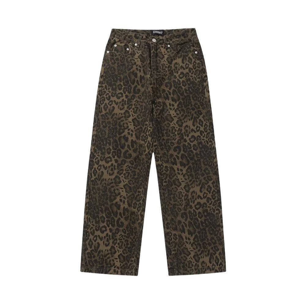 Pantalones casuales con estampado de leopardo retro para mujer