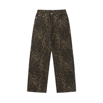 Pantalones casuales con estampado de leopardo retro para mujer