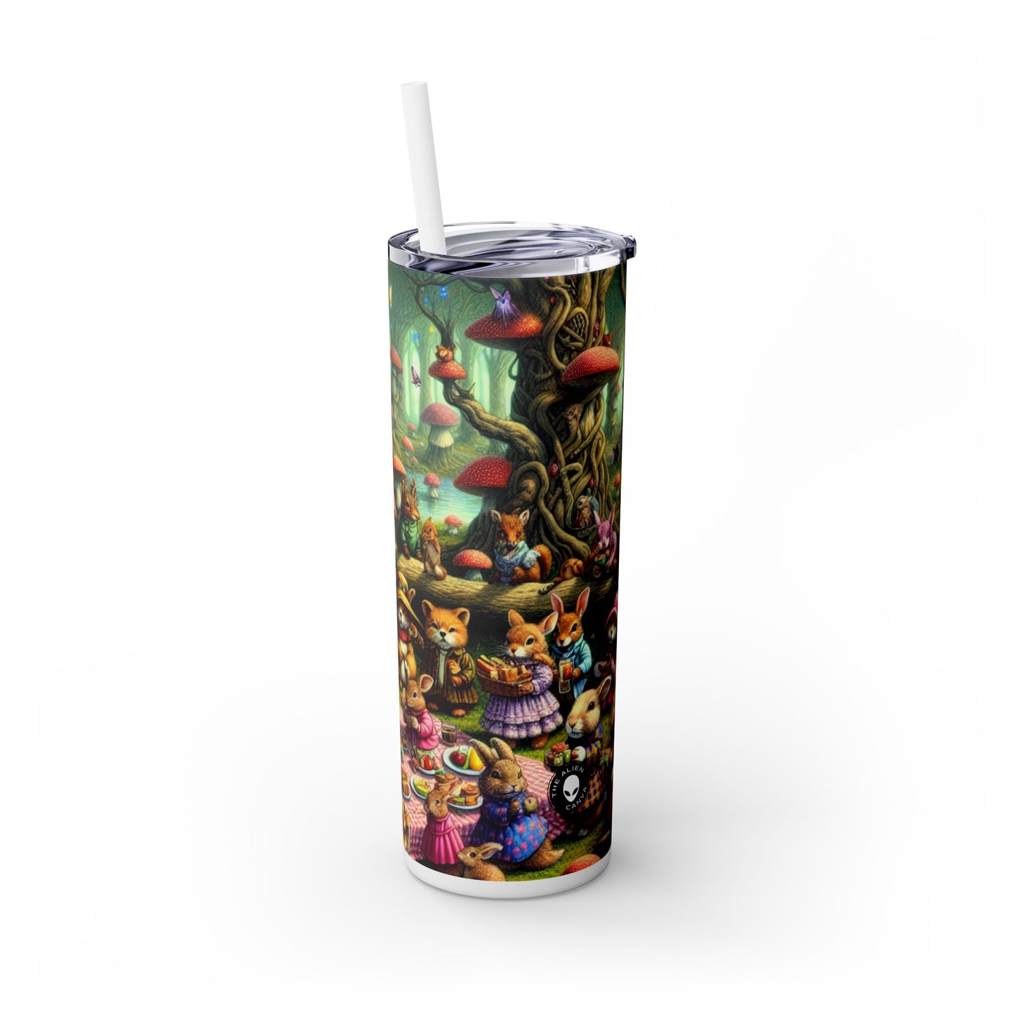 "Fantastical Forest Picnic: Animal Fashion Show" - The Alien Maars® Skinny Tumbler with Straw 20oz