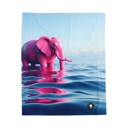 "The Pink Elephant in the Deep Blue Sea" - The Alien Velveteen Plush Blanket A pink elefant floating in the ocean