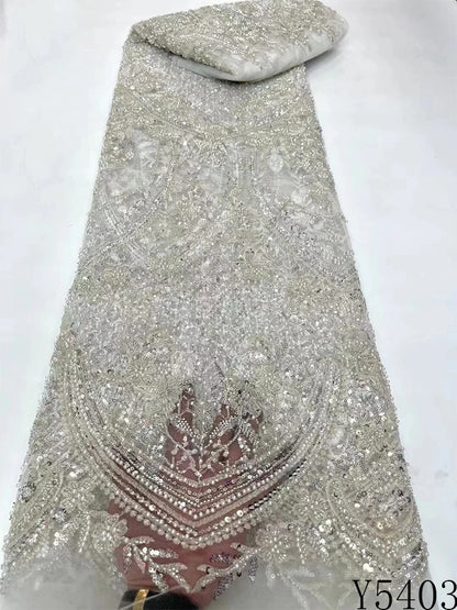 Tissu de broderie en maille pailletée de perles de dentelle de haute qualité