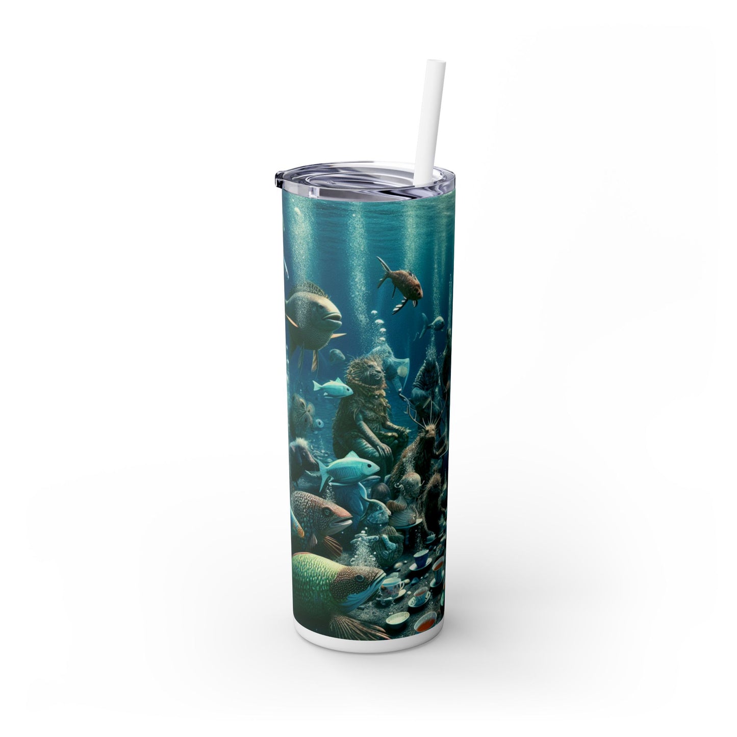 "Tea Time in the Deep Blue Sea" - The Alien Maars® Skinny Tumbler with Straw 20oz