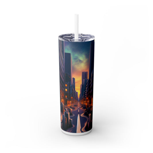 "Melting City: una vista nocturna surrealista" - Vaso delgado con pajita de 20 oz de Alien Maars®