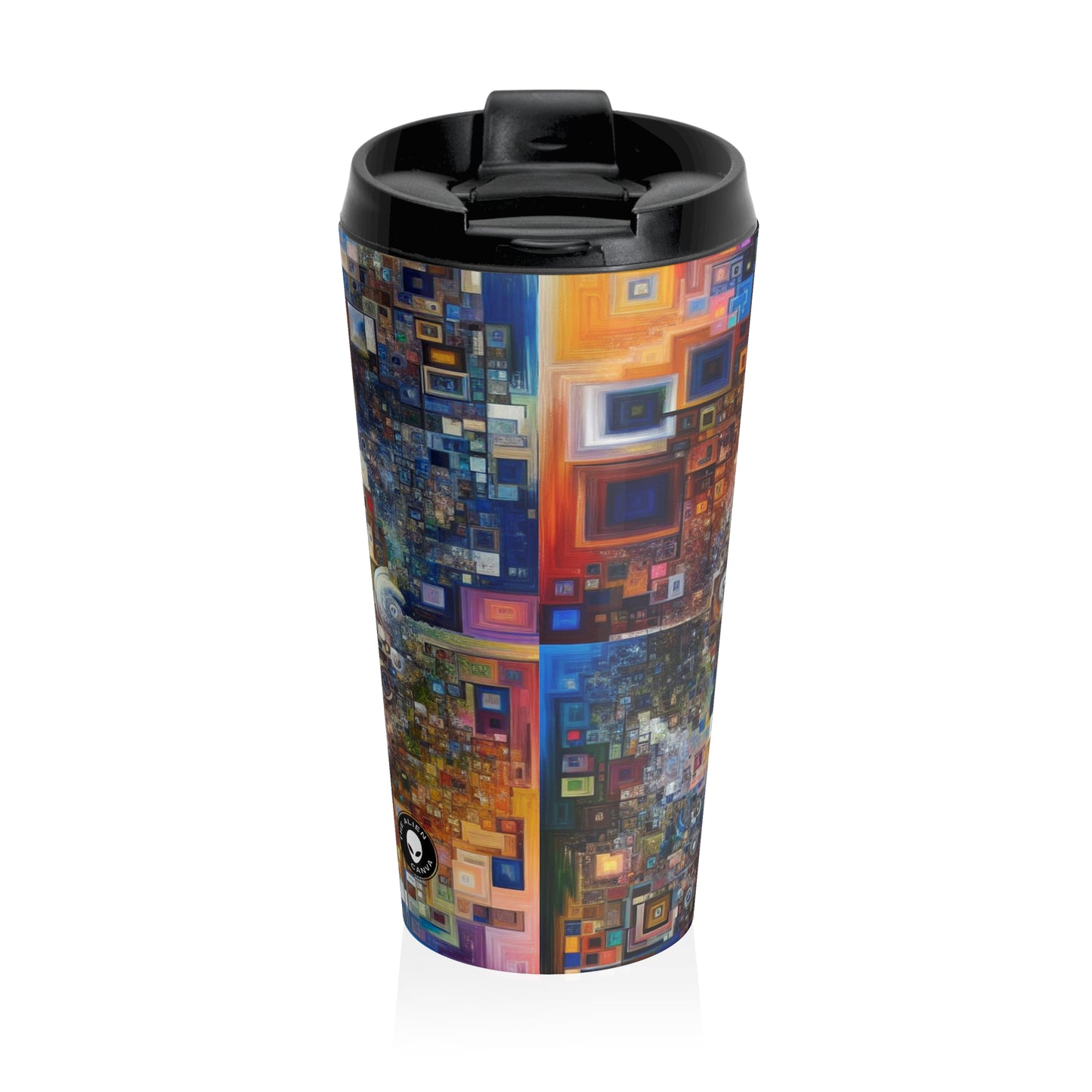 "Perception Distorted: A Postmodern Commentary on Reality" - The Alien Stainless Steel Travel Mug Postmodern Art