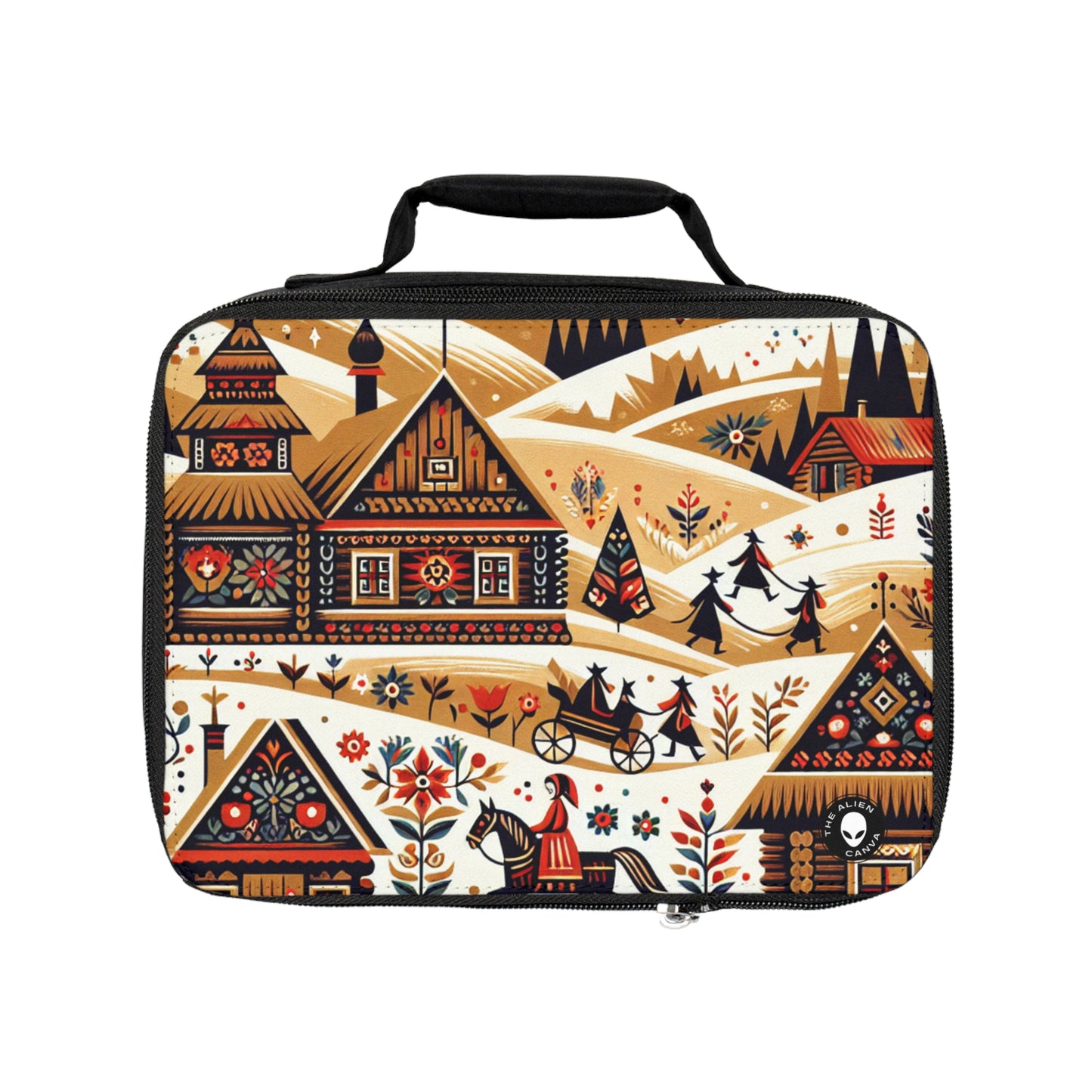 "Ukrainian Village Symphony: A Colorful Folk Art Reflection"- The Alien Lunch Bag Folk Art