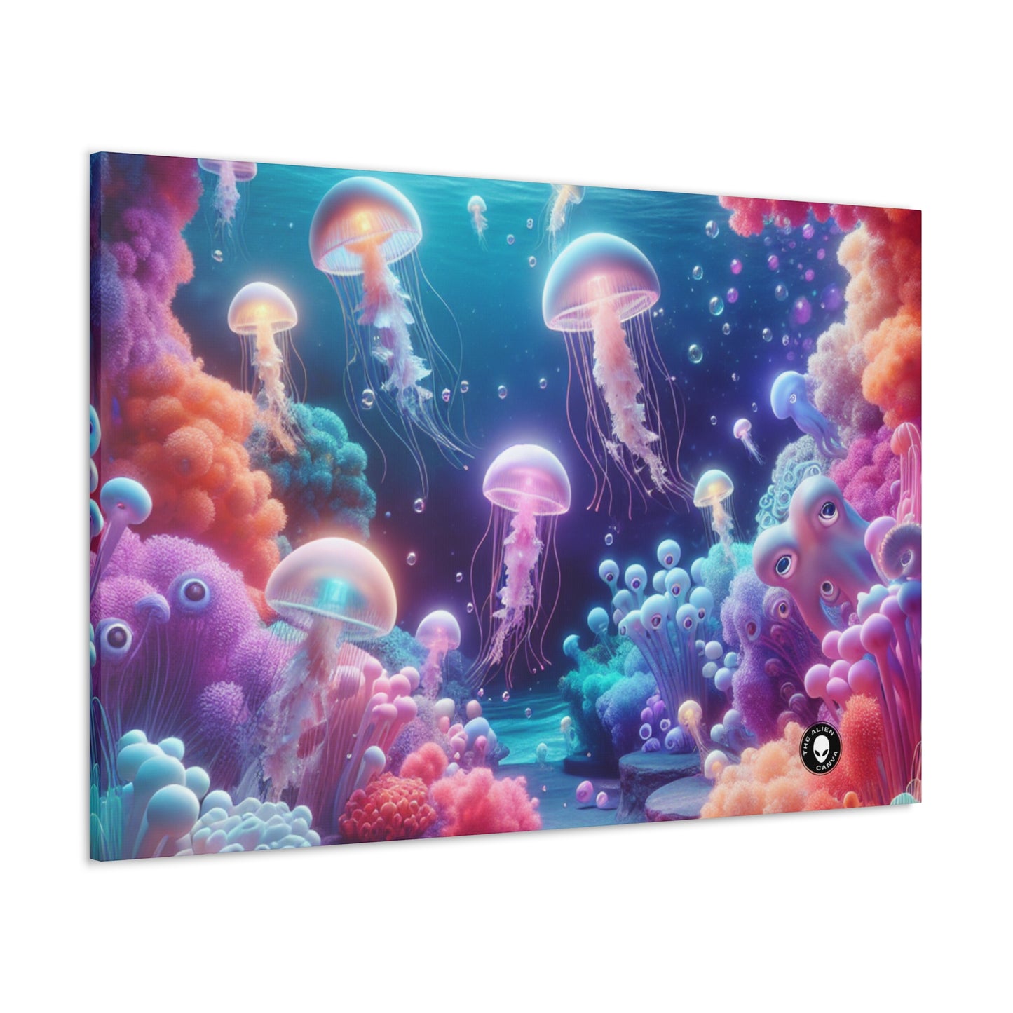 Enchanting Underwater Realm: Glowing Jellyfish and Curious Octopus - The Alien Canva