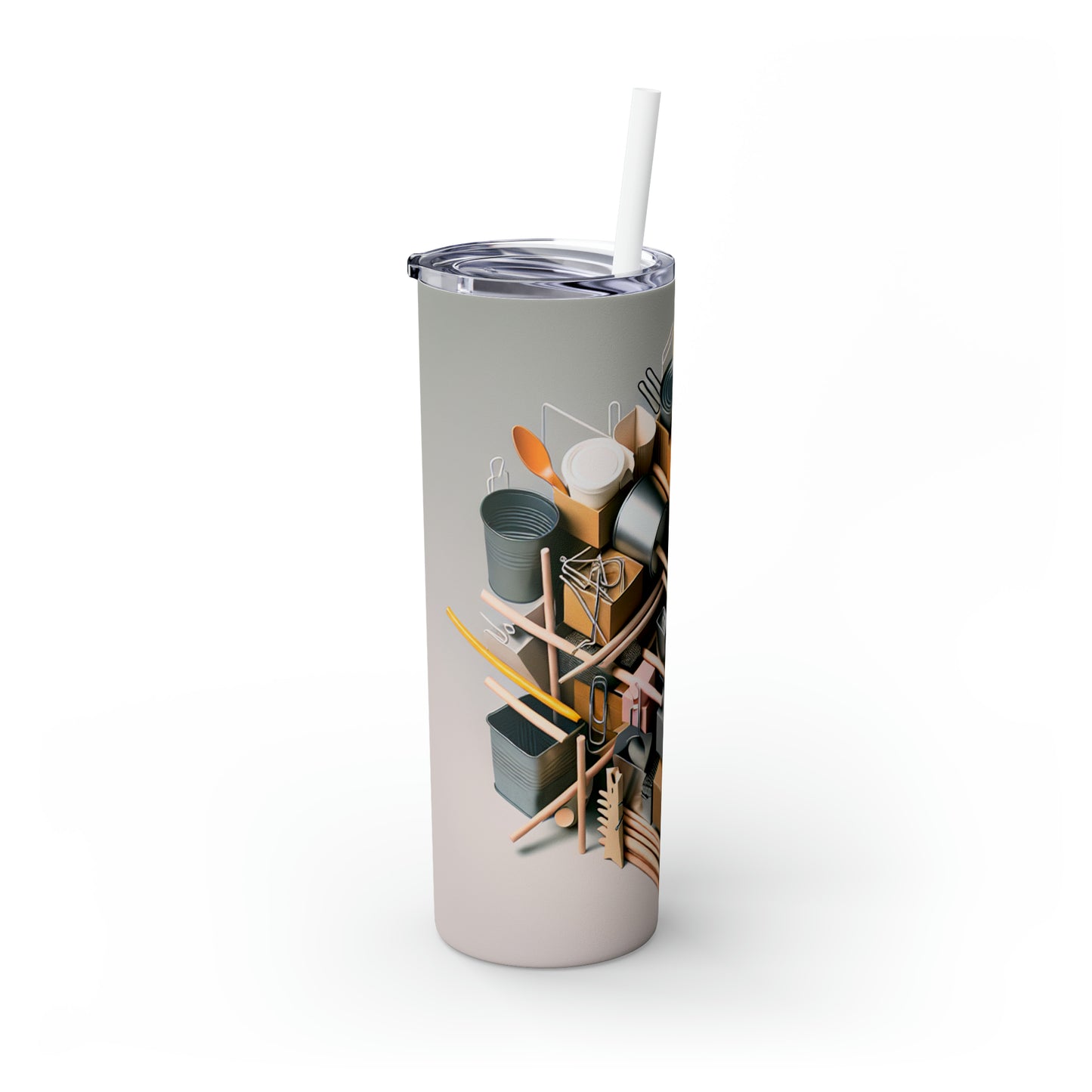 "Household Monochrome: Crafting a 3D Cubist Artwork" - The Alien Maars® Skinny Tumbler with Straw 20oz Cubism