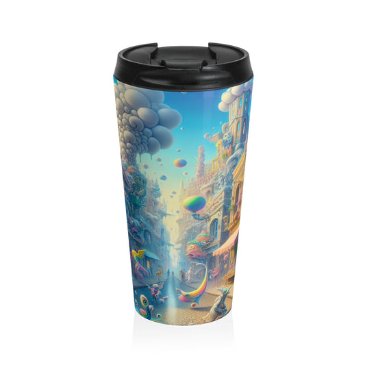 "Whimsical Wonders: A Vibrant Street Scene" - The Alien Stainless Steel Travel Mug