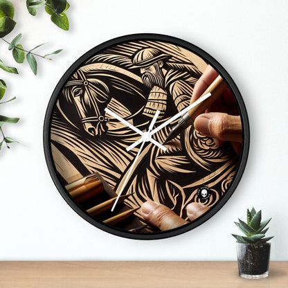 "Enchanting Shadows: A Woodcut Print of the Dancing Northern Lights" - The Alien Wall Clock Woodcut Printing