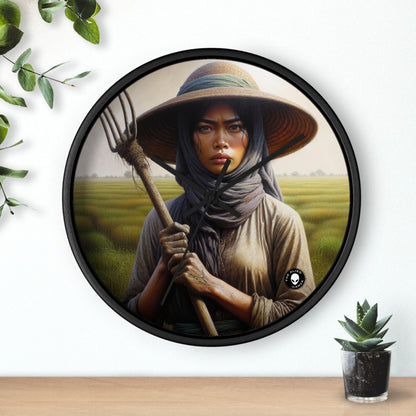 "Farmer in the Fields: A Weathered Reflection" - The Alien Wall Clock Realism