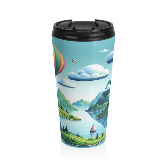 "Tranquil Skies: Hot Air Balloon Adventure" - Taza de viaje de acero inoxidable de Alien