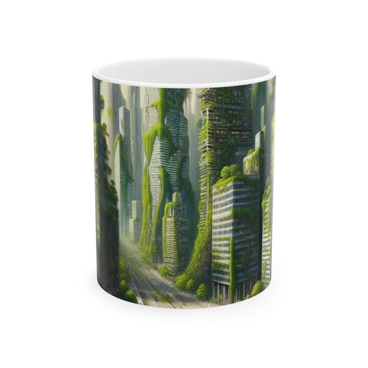 « La résurgence de la nature : un paysage urbain futuriste » – Tasse en céramique Alien 11 oz