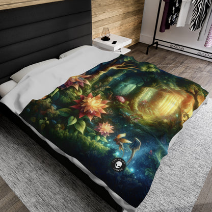 Enchanted Woodland: Glowing Blossoms and Mystical Beings - The Alien Velveteen Plush Blanket