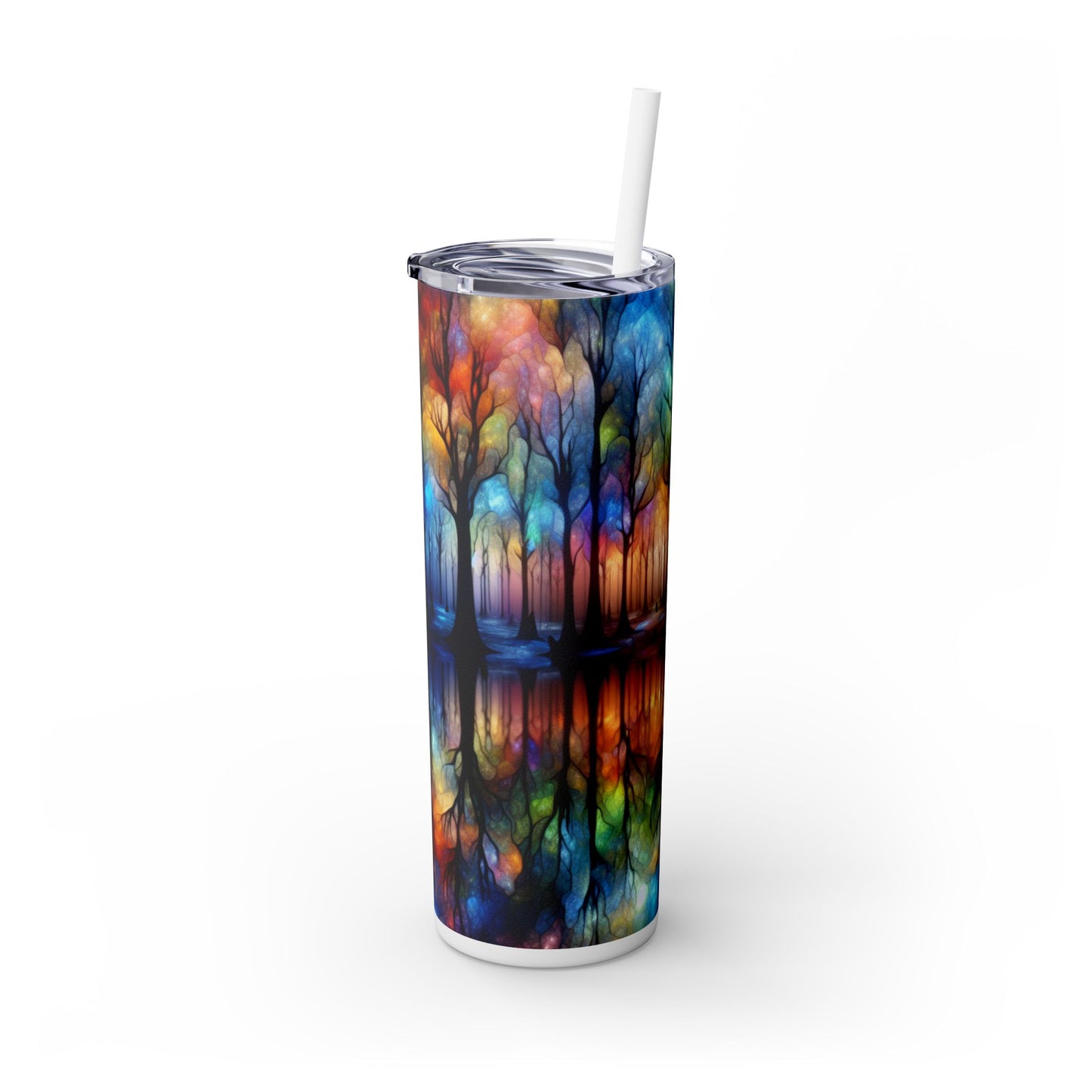 "Bosque arcoíris encantado": vaso estrecho con pajita de 20 oz de Alien Maars®