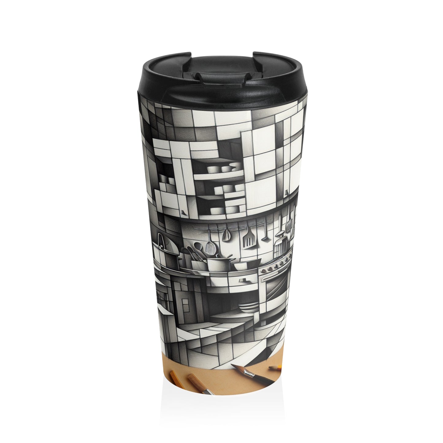 "Cubist Kitchen Collage" - La tasse de voyage en acier inoxydable Alien Style Cubisme