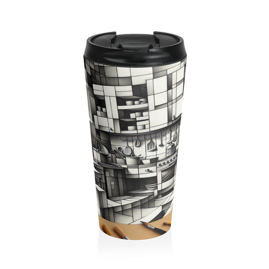 "Cubist Kitchen Collage" - The Alien Stainless Steel Travel Mug Cubism Style