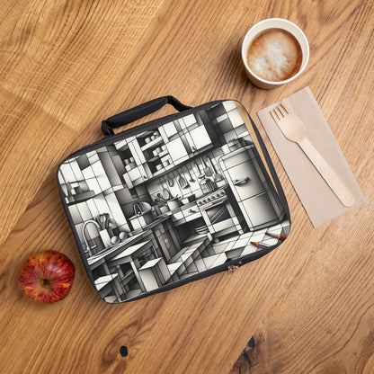 "Collage de cocina cubista" - La bolsa de almuerzo alienígena estilo cubismo