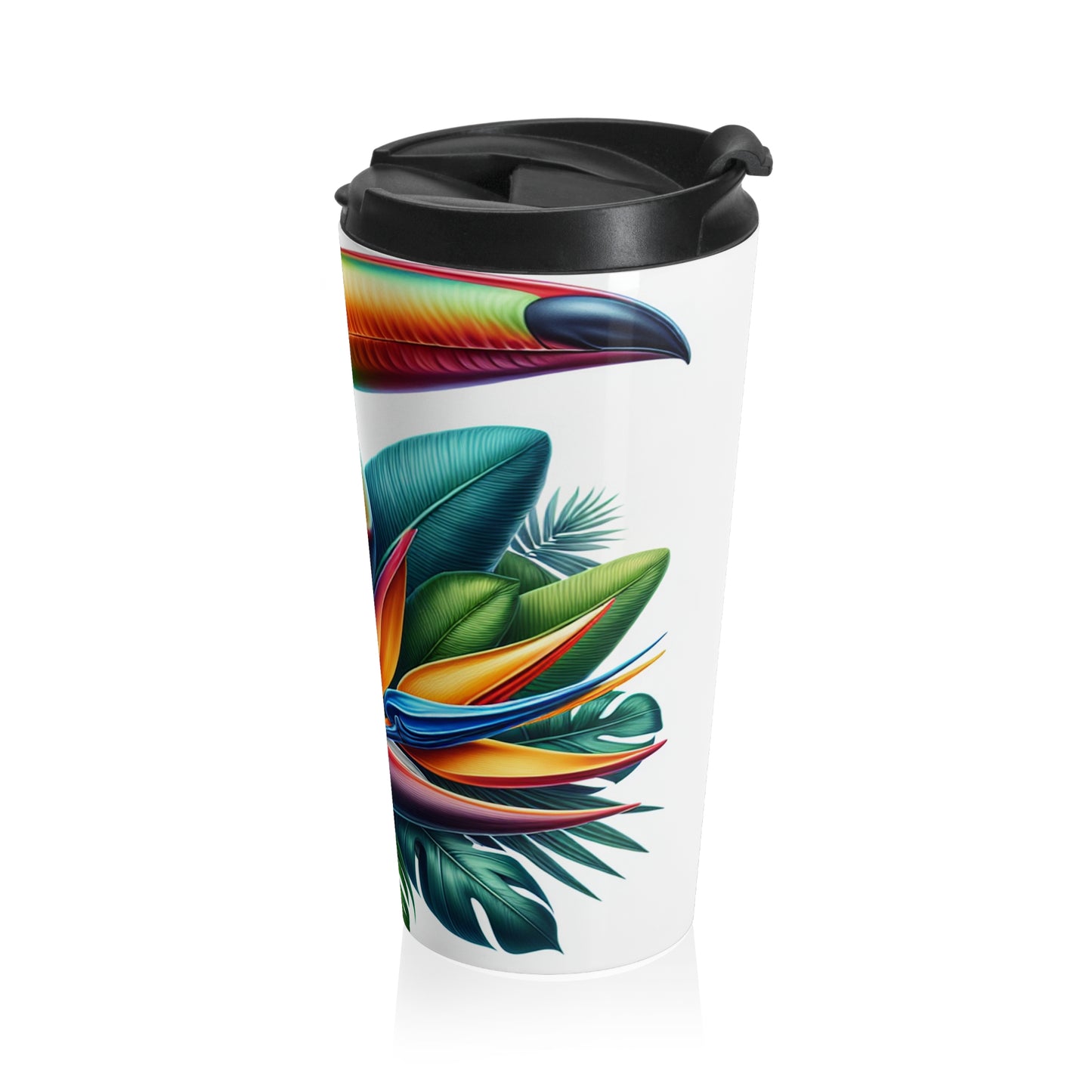 "Toucan on a Tropical Bloom" - The Alien Stainless Steel Travel Mug Hyperrealism Style