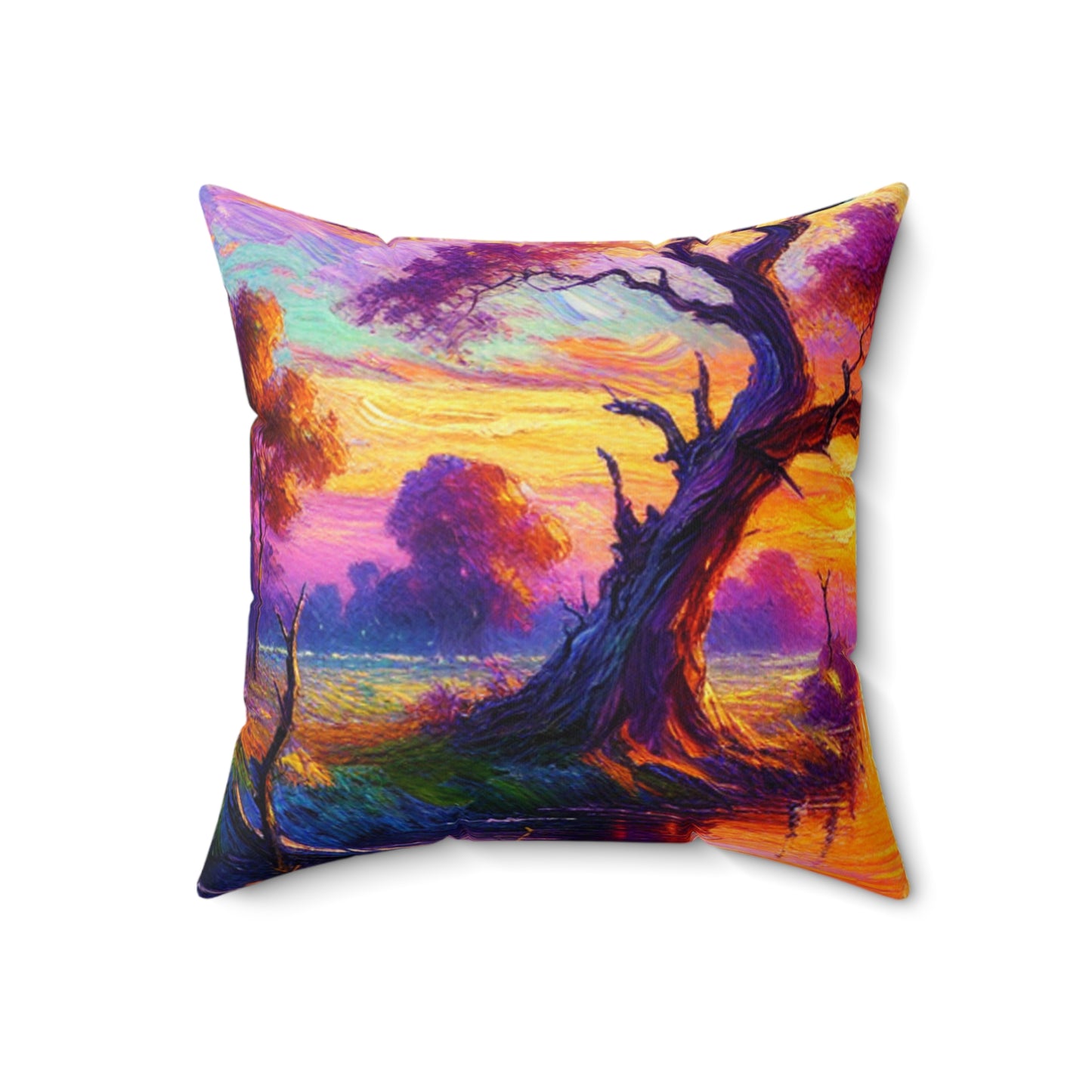 "Boulevards of Illumination: A Vibrant Post-Impressionist Cityscape"- The Alien Spun Polyester Square Pillow Post-Impressionism