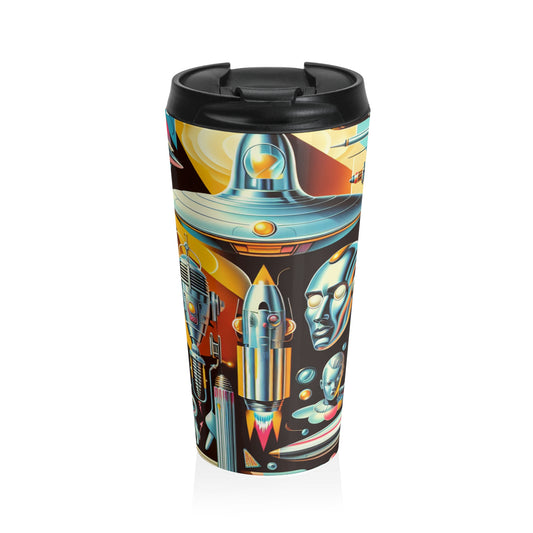 "Neon Deco: A Retro-Futuristic Utopia" - The Alien Stainless Steel Travel Mug Retro-futurism