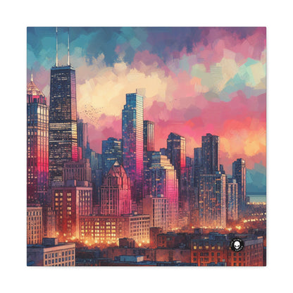 "Dusky Reflections: City Skyline at Sunset" - The Alien Canva