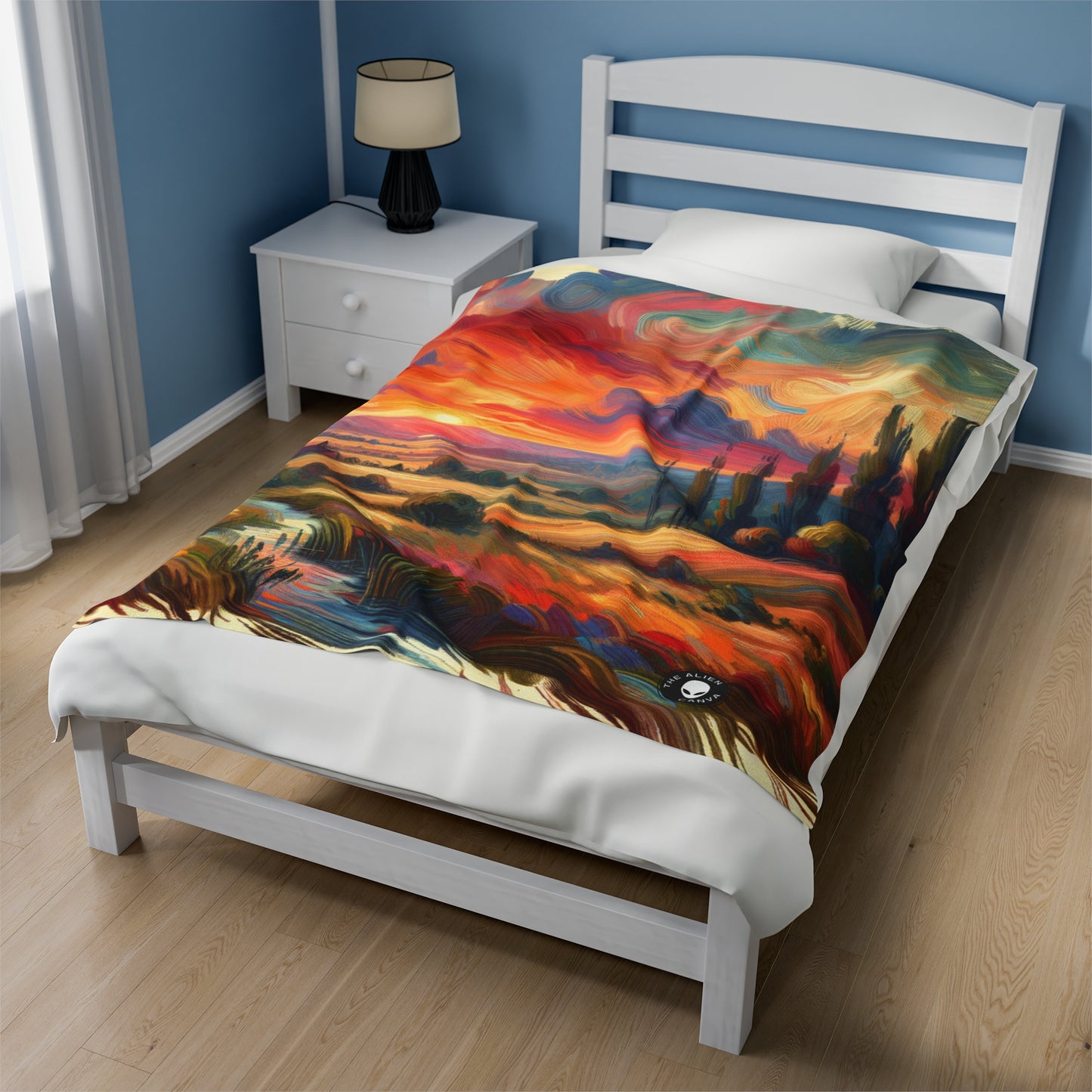 "Harmonious Vistas: A Post-Impressionist Celebration of Nature and Rural Life" - The Alien Velveteen Plush Blanket Post-Impressionism