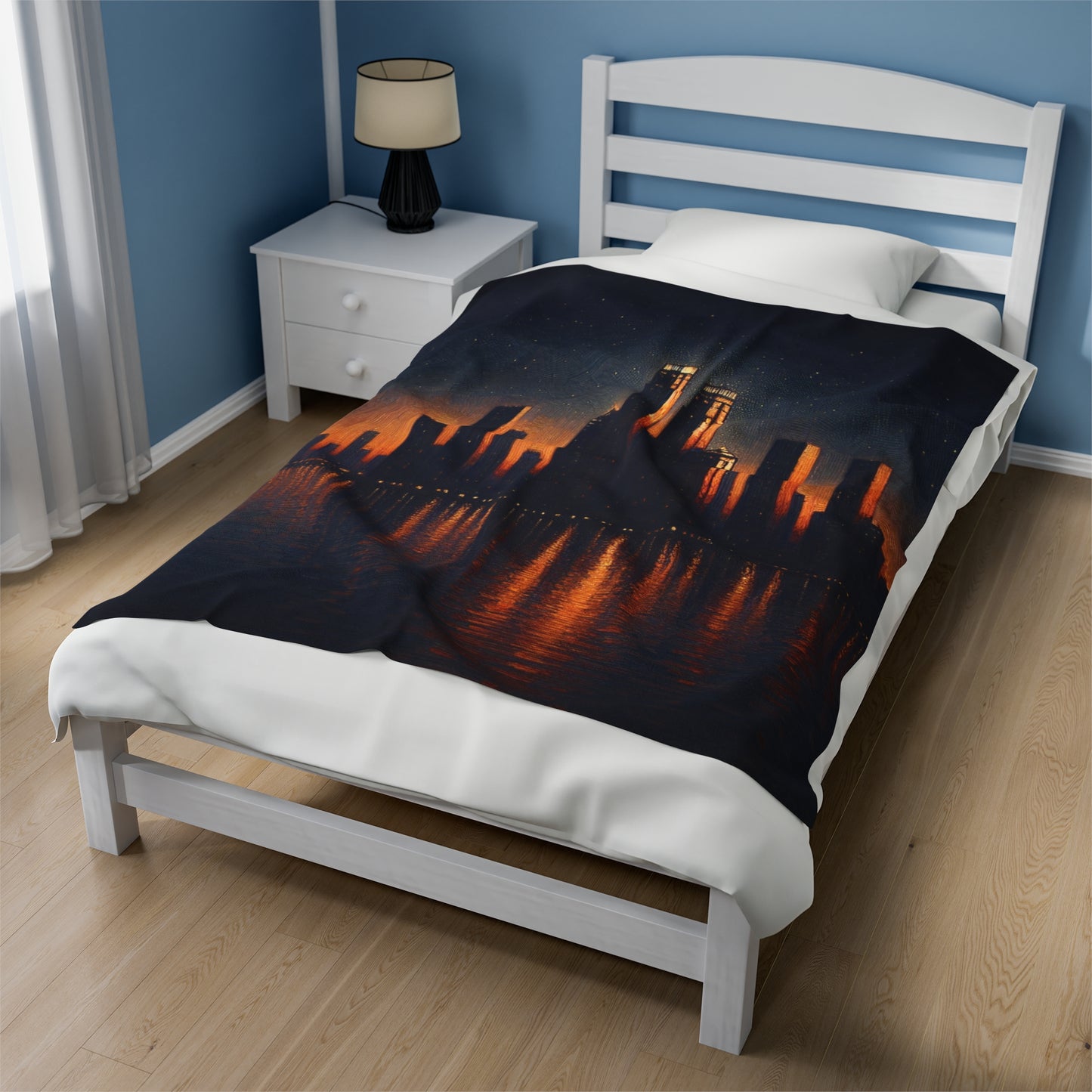 "The City Aglow" - The Alien Velveteen Plush Blanket Post-Impressionism Style