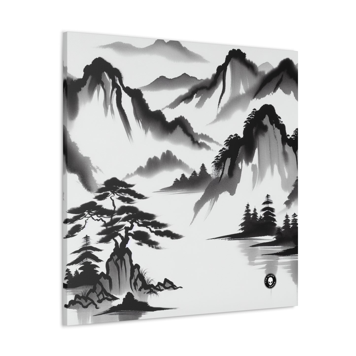 "Mountain Reflection: A Serene Zen Ink Painting" - The Alien Canva Zen Ink Painting