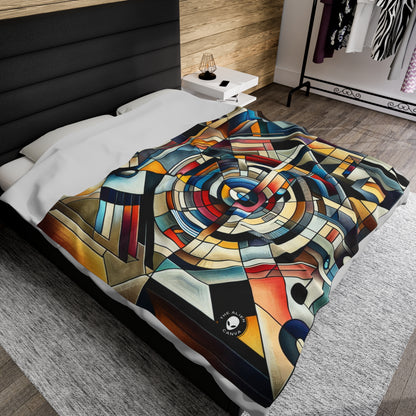 "City Lights: Geometric Nightfall" - The Alien Velveteen Plush Blanket Geometric Abstraction