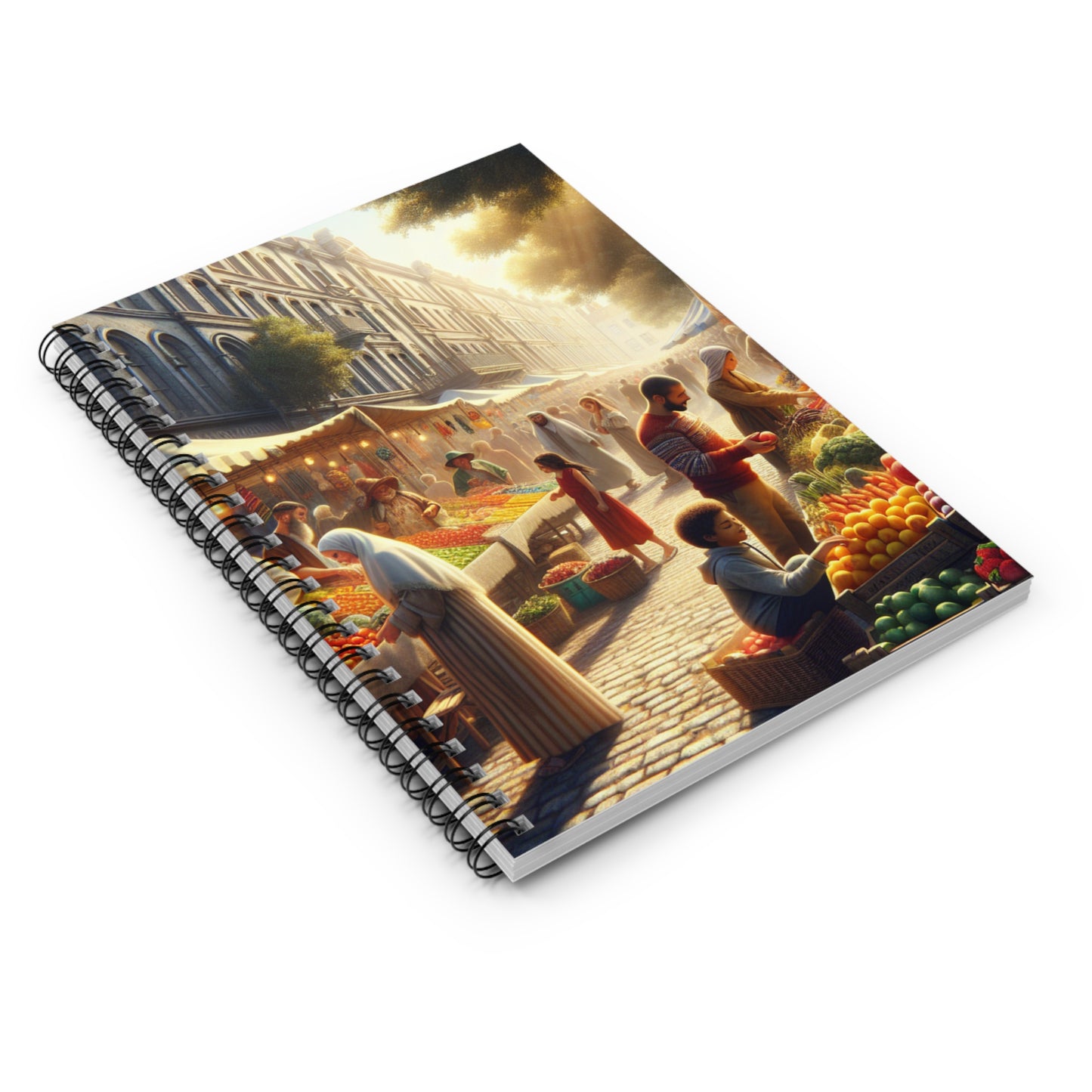 "Sunny Vibes at the Outdoor Market" - The Alien Spiral Notebook (Ligne Lignée) Style Réalisme